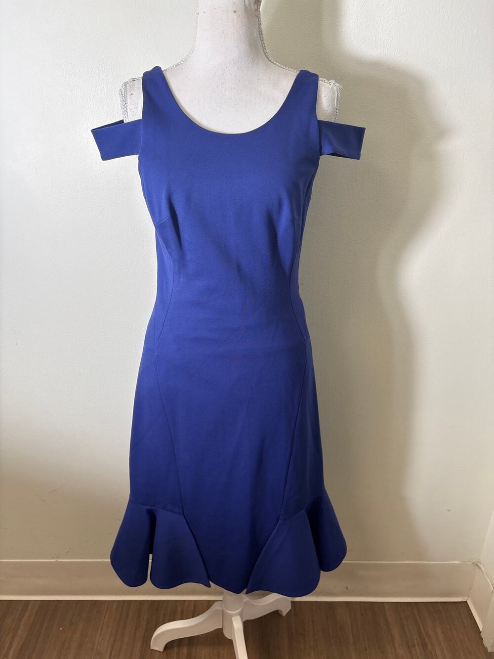 Rebecca Taylor Blue Cold Shoulder Fitted Flare Cocktail Dress Sz 4